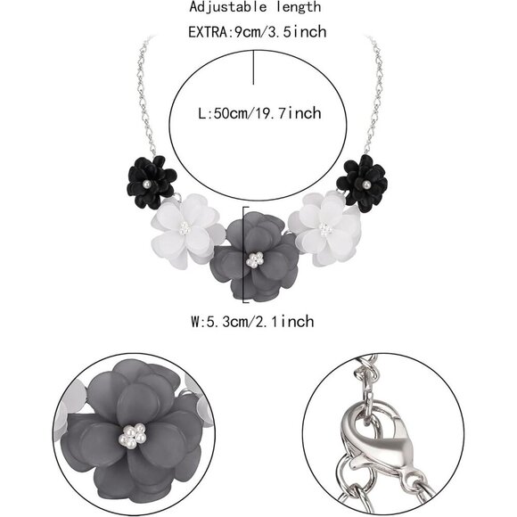 🆕 Women Black Flower Collar Necklace Summer Holiday Floral Costume Jewelry Gift - Picture 4 of 6